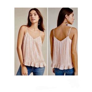 New Anthropologie Cream / Blush Pink Sequin Ruffle Hem Dressy Cami Tank Top